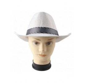 Cowboy Hats Men's Wide Brim Cowboy Fedoras Trilby Sun Hats (White) - CR11XTIIV2V $15.48