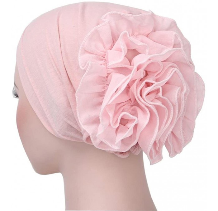 Skullies & Beanies Women Flower Muslim Ruffle Cancer Chemo Hat Beanie Scarf Turban Head Wrap Cap - Pink - CP185K8R5CE $11.00