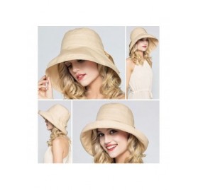 Sun Hats Women's Cotton Bucket Hat Sun Summer Color Beach Caps Big Fold-up Brim - Khaki - CC17Z5CKDLS $15.30