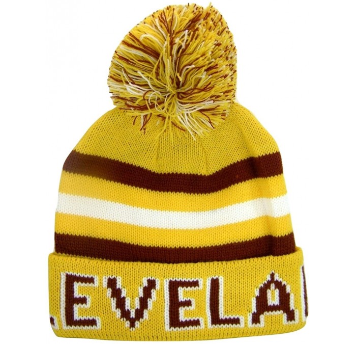 Skullies & Beanies Cleveland Adult Size Winter Knit Beanie Hats - Gold/Wine Thick - CK17X6HQOZT $18.17