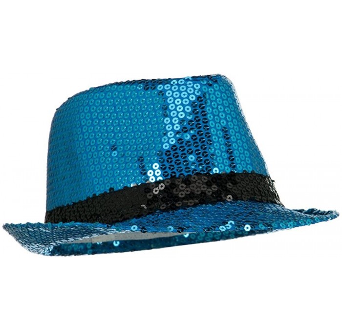 Fedoras Shiny Sequin Fedora Hat - Blue Black W18S51F - CD110J6GEAL $68.28