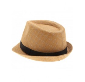Fedoras Men's Classic Fashion Short Brim Trilby Structured Gangster Fedora Hat with Band - Windowpane- Camel - CH18WH7RQ05 $1...