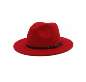 Fedoras 100% Wool Women Men Outback Fedora Hat with Wide Brim Gangster Trilby Felt Jazz Church Godfather Cap - Red - CH18QMCH...