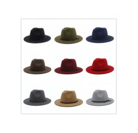 Fedoras 100% Wool Women Men Outback Fedora Hat with Wide Brim Gangster Trilby Felt Jazz Church Godfather Cap - Red - CH18QMCH...