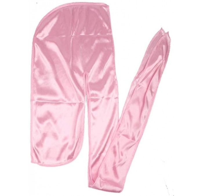 Skullies & Beanies Men Silk Durag Long Straps Bandanas for Men Headwear Waves Cap - Baby Pink - CY18T83C92Y $18.20