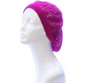 Berets Womens Lightweight Cut Out Knit Beanie Beret Cap Crochet Hat - Many Styles - Fuchsia Leaf - C612LCQ6PUL $13.70