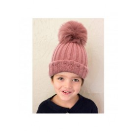 Skullies & Beanies Women Winter Kintted Beanie Hats with Real Fox Fur Pom Pom - Pink- for Children Aged 3-9 Years - C818Y2X0I...