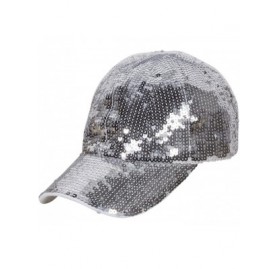 Baseball Caps Glitter Sequin Elastic Fit Baseball Hat - Silver - CO188W7RURH $18.08