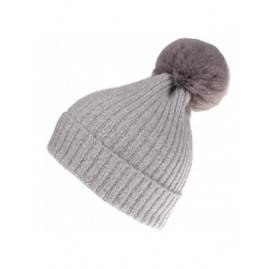 Skullies & Beanies Women Winter Knit-Beanie-Hats with Pom - Light_gray - CK18L56TT8U $10.20