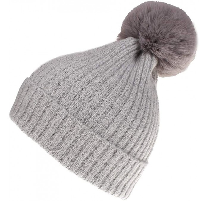 Skullies & Beanies Women Winter Knit-Beanie-Hats with Pom - Light_gray - CK18L56TT8U $19.16