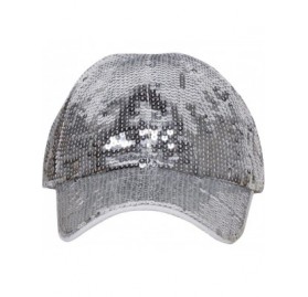 Baseball Caps Glitter Sequin Elastic Fit Baseball Hat - Silver - CO188W7RURH $18.08