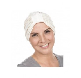 Skullies & Beanies Classic Cotton Turban Soft Pleated Chemo Cap for Women with Cancer Hair Loss - 06- Ivory Cream - CE11K4JDK...