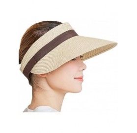Sun Hats Women's Summer Foldable Straw Sun Visor w/Cute Bowtie Comfortable Beach Cap - Bow Beige - CC196EGT02H $12.81
