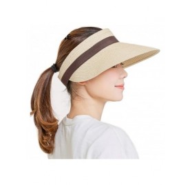 Sun Hats Women's Summer Foldable Straw Sun Visor w/Cute Bowtie Comfortable Beach Cap - Bow Beige - CC196EGT02H $12.81