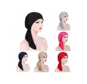 Skullies & Beanies Women India Muslim Stretch Turban Hat Cotton Hair Loss Head Scarf Wrap Long Tail Tailband Cap Summer (Beig...