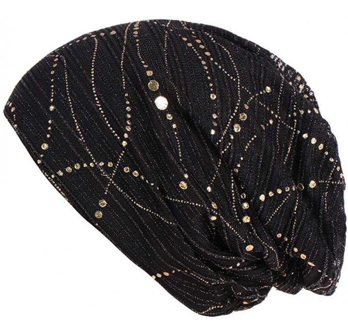 Newsboy Caps Women Muslim Soft Hat- Lace Cross Bonnet Hijab Turban Hat Chemo Cap (Many Color for Choose) - Black - CJ18S4T6WN...