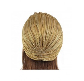 Skullies & Beanies Women's 20S Gatsby Turban Hat Noble Ruffle Glitter Pleated Stretch Head Wraps Chemo Cap - B-light Gold - C...
