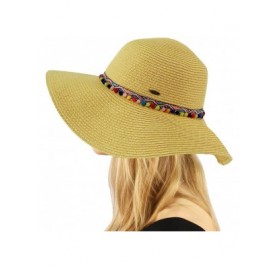 Sun Hats Tiny Pom Pom Hatband Floppy Wide Brim 4" Summer Beach Pool Sun Hat - Natural - C118D53ZC0Y $20.07
