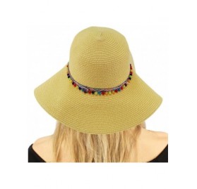 Sun Hats Tiny Pom Pom Hatband Floppy Wide Brim 4" Summer Beach Pool Sun Hat - Natural - C118D53ZC0Y $20.07