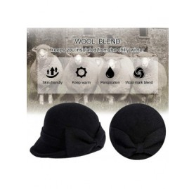 Berets Black Winter Bucket Beret Cloche 60% Wool Felt 1920s Gatsby Derby Party Hat for Women Fedora Vintage Fall 56-59cm - C2...