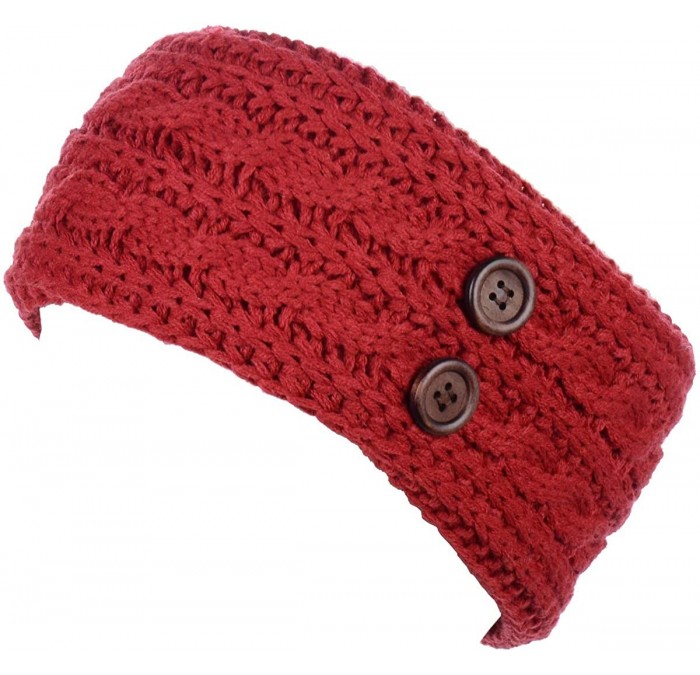 Headbands Women's Winter Chic Cable Warm Fleece Lined Crochet Knit Headband Turban - Red - C618M6XZK2N $15.12