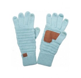 Skullies & Beanies 3pc Set Trendy Warm Chunky Soft Stretch Cable Knit Pom Pom Beanie- Scarves and Gloves Set - Mint - C518H77...