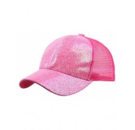 Baseball Caps Baseball Cap-SFE Women Girl Ponytail Sequins Shiny Messy Bun Snapback Hat Sun Caps - Hot Pink - CX18QGES286 $10.83