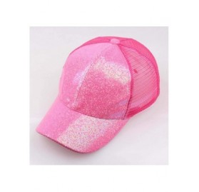 Baseball Caps Baseball Cap-SFE Women Girl Ponytail Sequins Shiny Messy Bun Snapback Hat Sun Caps - Hot Pink - CX18QGES286 $10.83