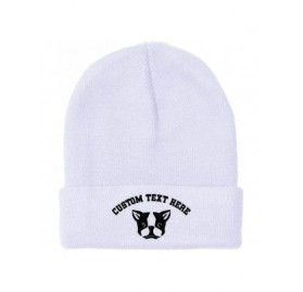 Skullies & Beanies Custom Beanie for Men & Women Boston Terrier Silly Face Embroidery Skull Cap Hat - White - C118ZS249EY $27.22