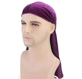 Skullies & Beanies Velvet Men's Women's Du-Rag-Premium Quality-Wave Cap-Durag Headwrap 360 Waves Long Straps - Purple - CX18L...