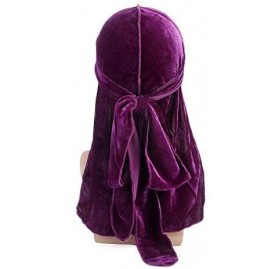 Skullies & Beanies Velvet Men's Women's Du-Rag-Premium Quality-Wave Cap-Durag Headwrap 360 Waves Long Straps - Purple - CX18L...