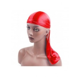 Skullies & Beanies Durag Headwear Pirate Cap for Men Women Unisex Solid Color Turban Chemo Hat Headband - Red - CP18LW8E9L3 $...