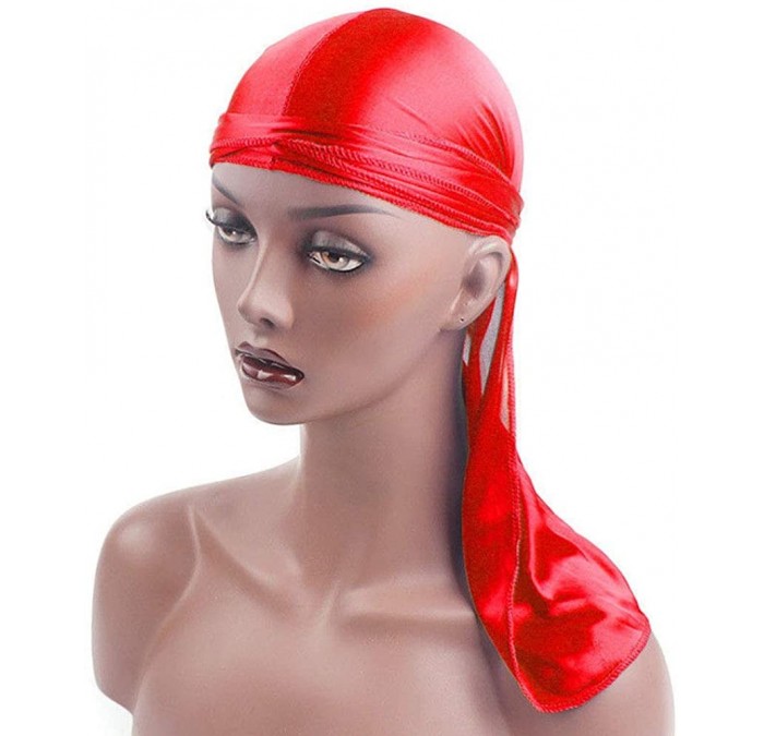 Skullies & Beanies Durag Headwear Pirate Cap for Men Women Unisex Solid Color Turban Chemo Hat Headband - Red - CP18LW8E9L3 $...
