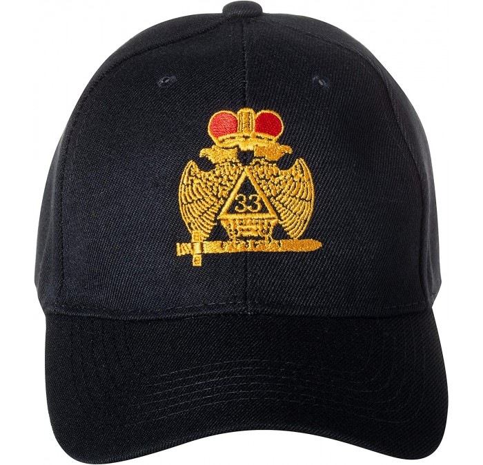 Baseball Caps 33rd Degree Scottish Rite Freemason Embroidered Black Adjustable Baseball Cap - Wings Down - CE18ZO08M7Q $12.26
