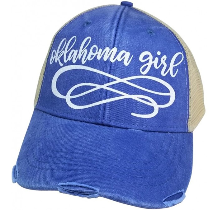 Baseball Caps Women's Oklahoma Girl Bling Trucker Style Baseball Cap - Blue/White - CS186CCXOYM $44.82