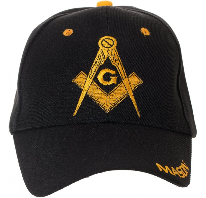 Baseball Caps Freemasons Masonic Square and Compass Hat - 100% Acrylic Embroidered Cap - Black - C8182SOIWA9 $9.01