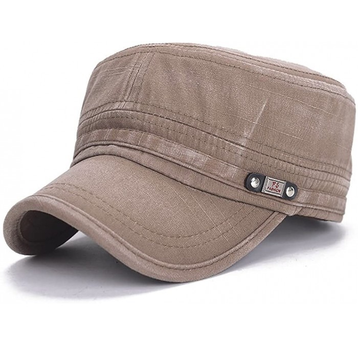 Newsboy Caps Unisex Cadet Army Cap Washed Cotton Twill Military Corps Hat Flat Top Cap - Brown - C3183R9W9RY $21.24