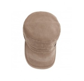 Newsboy Caps Unisex Cadet Army Cap Washed Cotton Twill Military Corps Hat Flat Top Cap - Brown - C3183R9W9RY $13.31