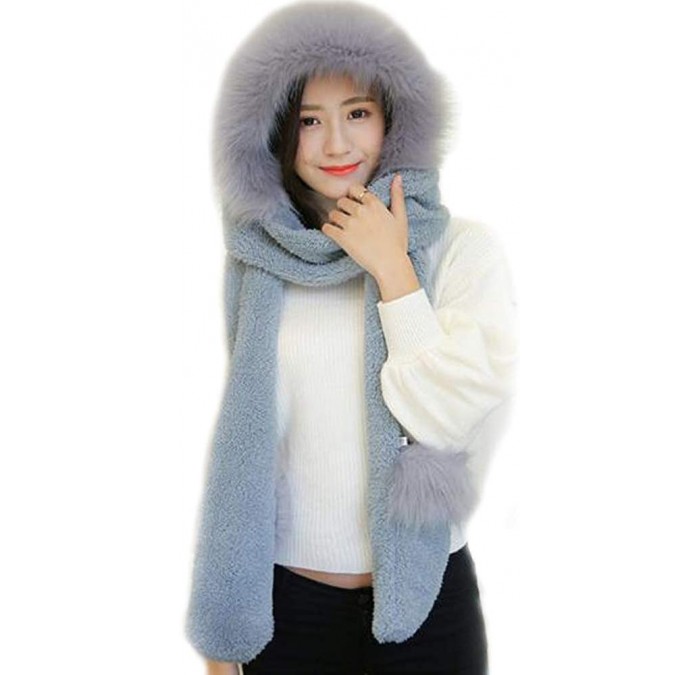 Cold Weather Headbands Women Girls Cute Panda Animal Winter Hats 3 in 1 Warm Plush Hoodie Cap Paw Gloves Mitten Scarf Set - C...