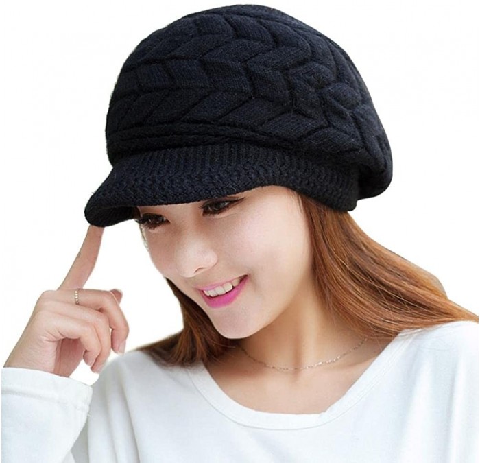 Berets Fashion Women Hat Winter Skullies Beanies Knitted Hats Rabbit Fur Cap - Black - CZ12N8QMY3A $7.73