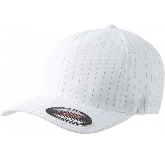 Baseball Caps Original Flexfit Pinstripe Baseball Blank Cap HAT Fitted Flex Fit 6195P - White/Black - CW11LP9TINH $12.51