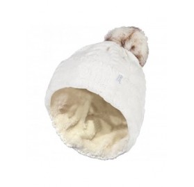 Skullies & Beanies Womens Thick Knit Thermal Winter Warm Beanie Hat with Pom Pom - Cream - CX184R6WOG4 $17.53