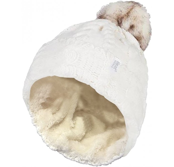Skullies & Beanies Womens Thick Knit Thermal Winter Warm Beanie Hat with Pom Pom - Cream - CX184R6WOG4 $40.36