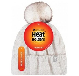 Skullies & Beanies Womens Thick Knit Thermal Winter Warm Beanie Hat with Pom Pom - Cream - CX184R6WOG4 $17.53
