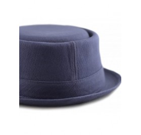 Fedoras Black Horn Unisex Cotton Herringbone Porkpie Quality Hat - Navy - C1187LMY5UT $17.37