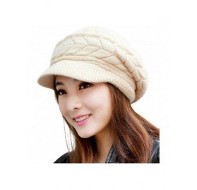 Skullies & Beanies Womens Winter Beanie Hat Warm Knitted Slouchy Wool Hats Cap with Visor - A-beige - CZ12O59MDDI $12.29