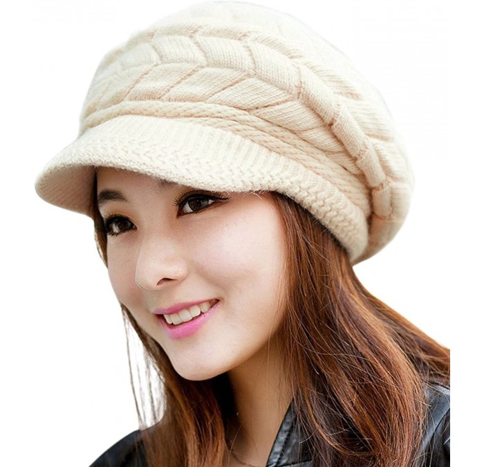 Skullies & Beanies Womens Winter Beanie Hat Warm Knitted Slouchy Wool Hats Cap with Visor - A-beige - CZ12O59MDDI $19.31