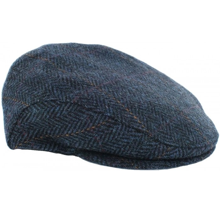 Newsboy Caps Men's Ireland Wool Hat Flat Irish Cap Navy Herringbone Made in Ireland - CN12O7H73DW $40.84