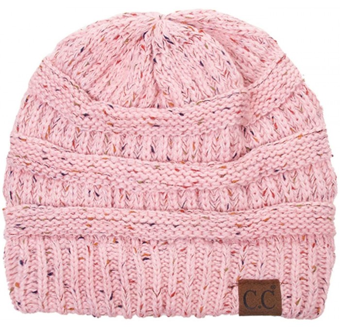 Skullies & Beanies Unisex Confetti Ribbed Cable Knit Thick Soft Warm Winter Beanie Hat - Pale Pink - CA18QLEEX52 $24.98
