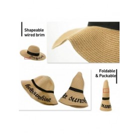 Sun Hats Floppy Straw Sun Hat UPF 50 Wide Brim Beach Summer Hats Packable - Hello Sunshine Khaki00756 - CV18T45U9LS $14.77